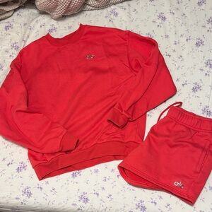 Alo Candy Red Sweatshirt and Shorts Set
